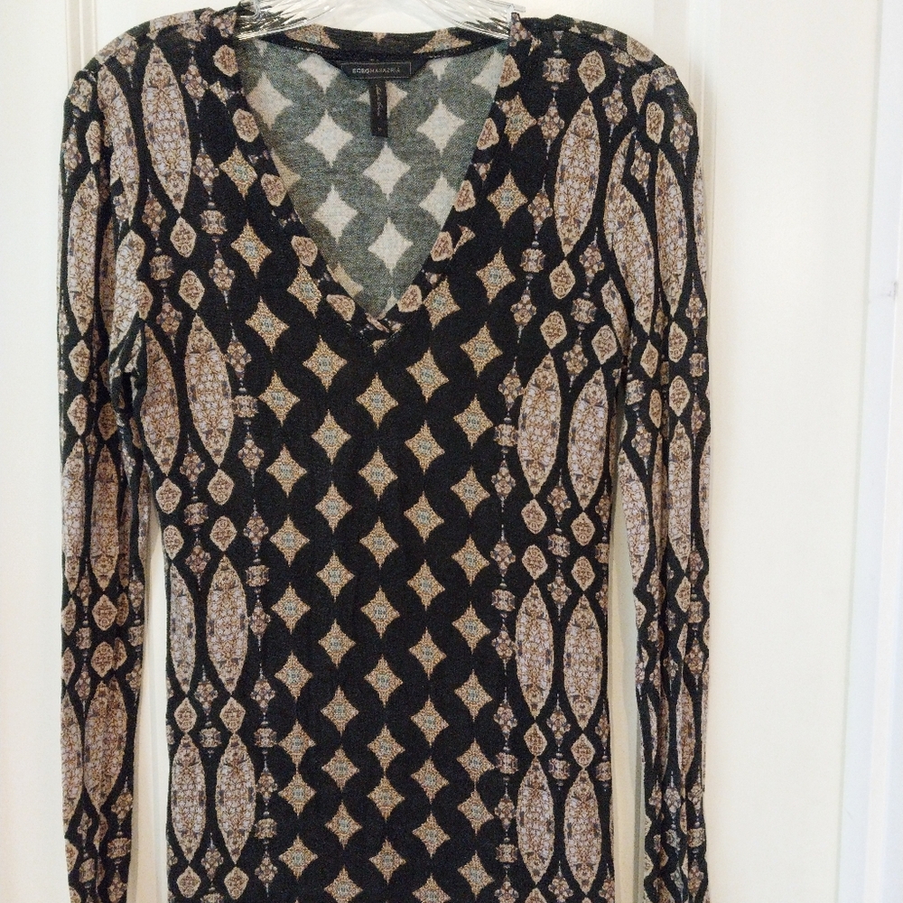 BCBG MaxAzria Black and Cream Patterned Top - Size M